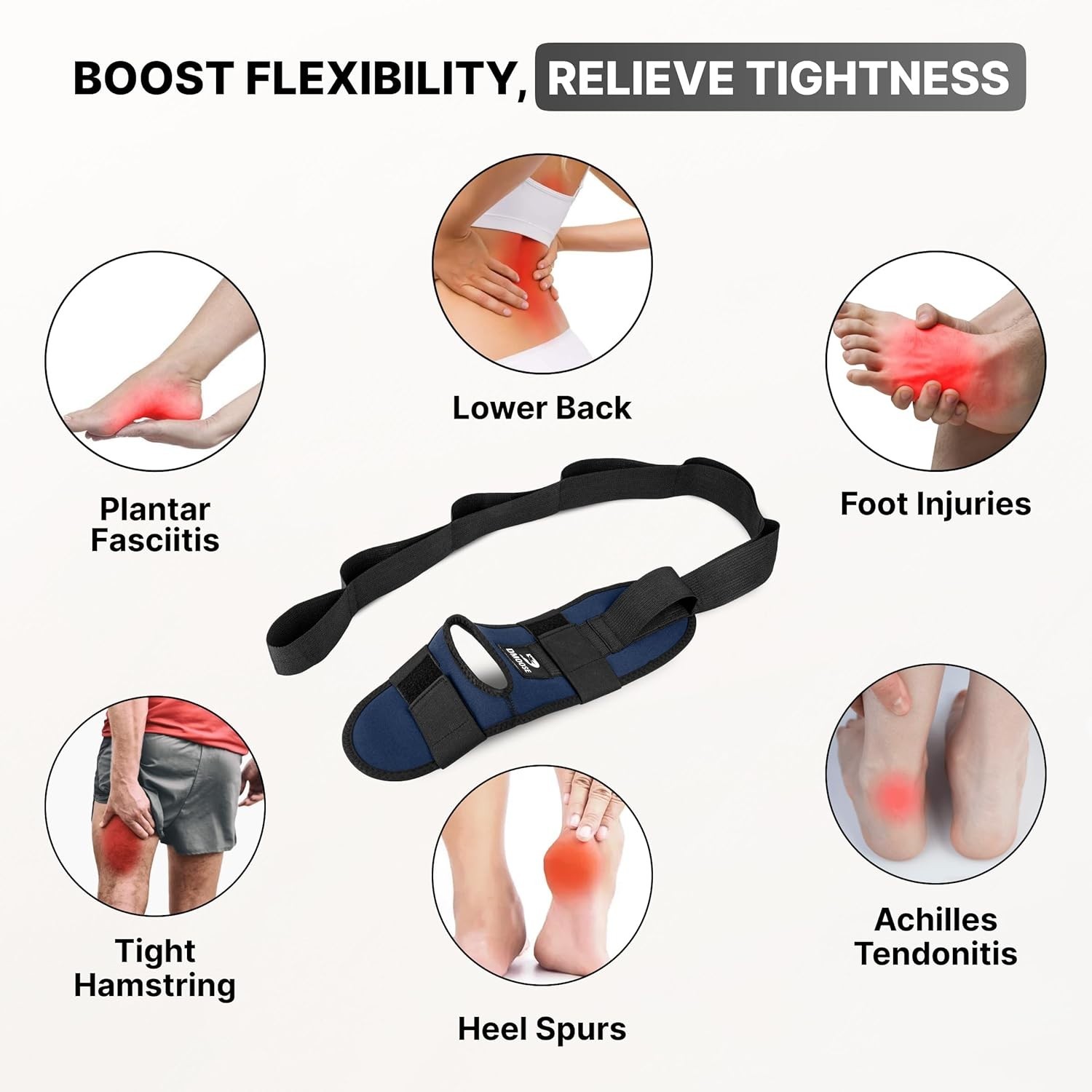 Foot & Calf Stretcher with Padded Strap for Plantar Fasciitis Relief – Navy Blue