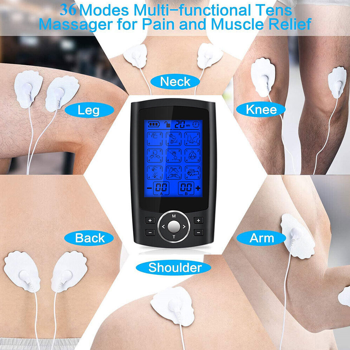 36 Modes Tens Unit Muscle Stimulator Machine Pulse Massager w /10 Electrode Pads