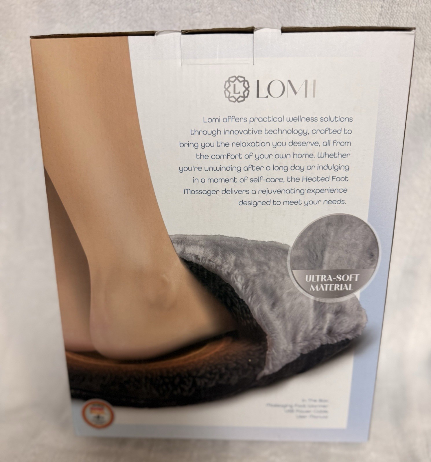 Lomi Heated Vibrating Foot Massager, USB Powered Microfleece, Gray/Black