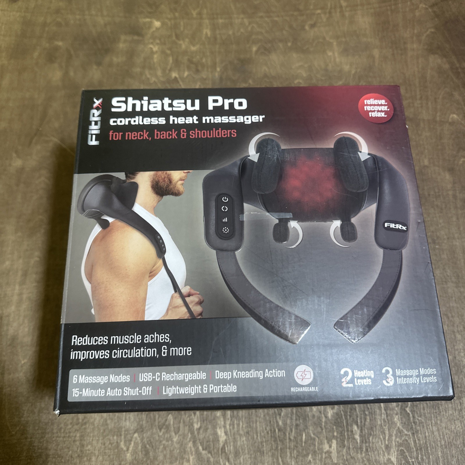 FitRx Shiatsu Pro Cordless Heated Massager, 6 Heads, Neck Back Shoulder, Black