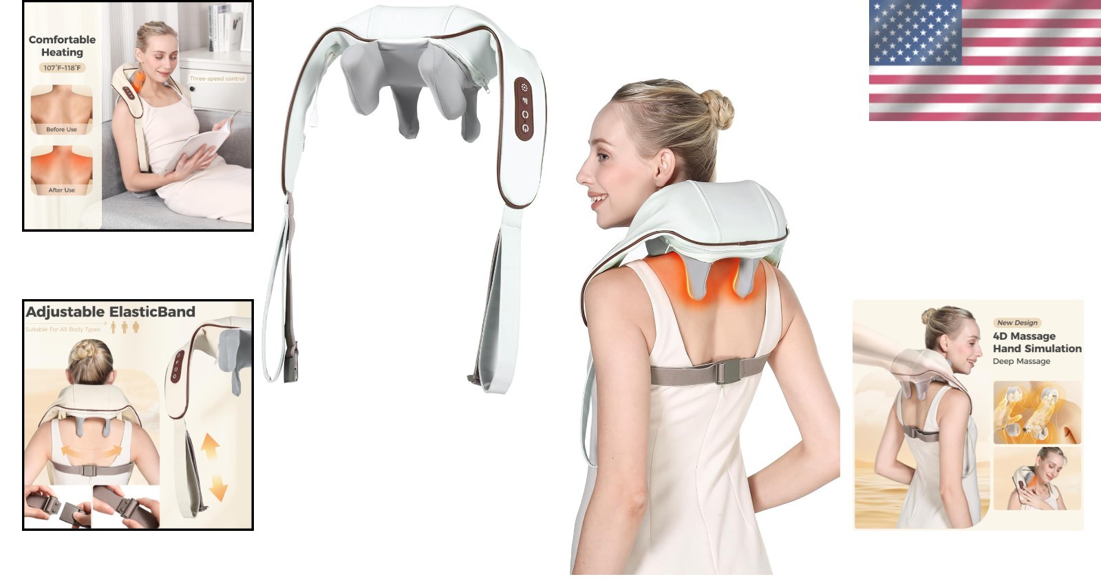 Faux Leather 4D Cordless Neck Massager with Auto Shut-off – Luxury Relaxation