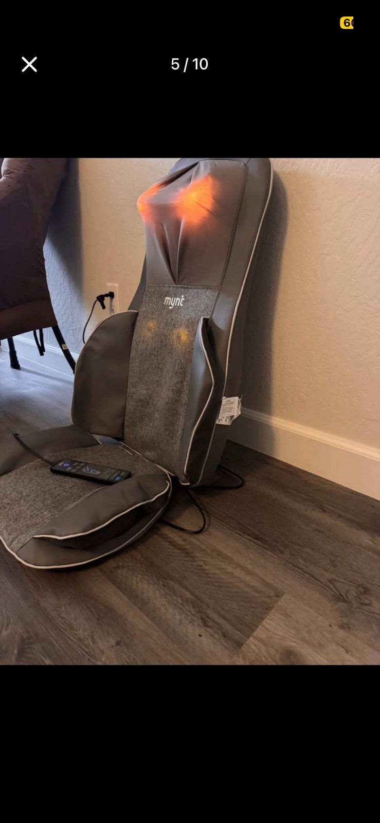 Mynt Shiatsu Massage Cushion for Neck & Back w/ Heat Remote, Gray