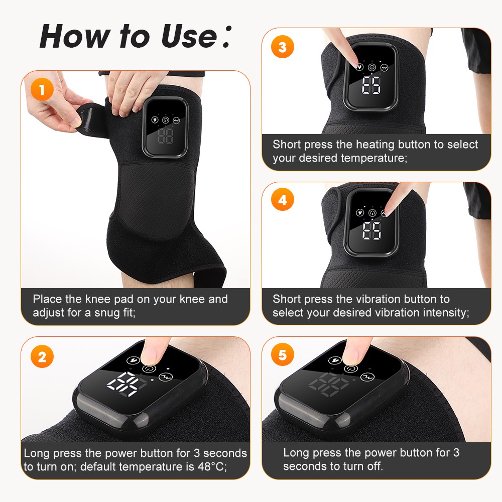 US Cordless Knee Massager w/ 3Heat &3 Vibration Levels Therapy LCD Touch Screen