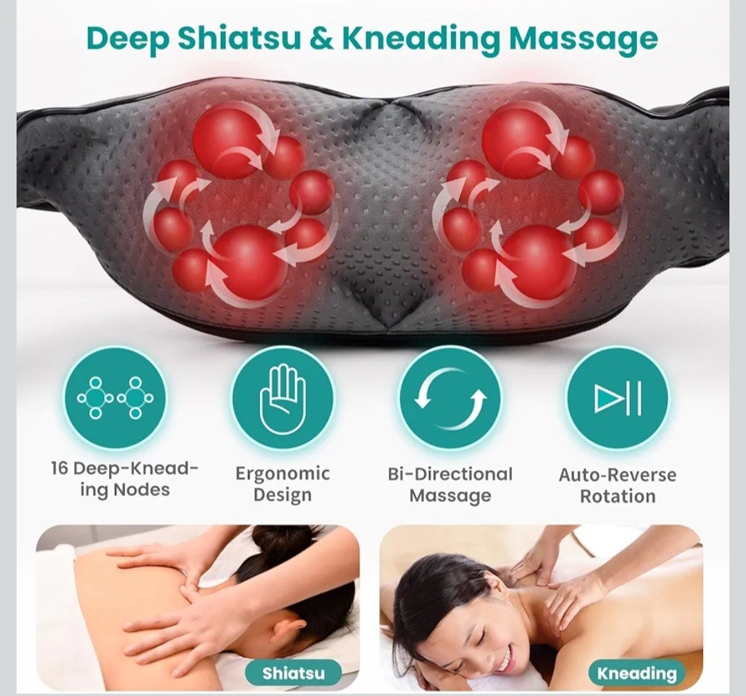 Shiatsu Neck Back Massager w/ Heat Deep Tissue Shoulder Massage Corded, Car|Home
