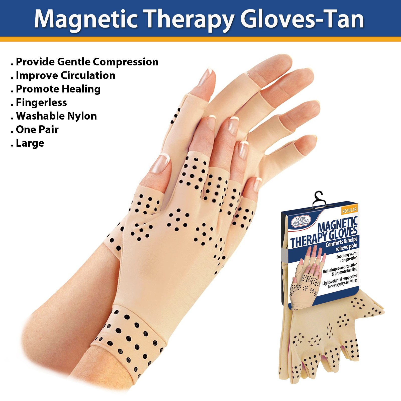 Magnetic Therapy Gloves for Joint Relief – Tan, Large
