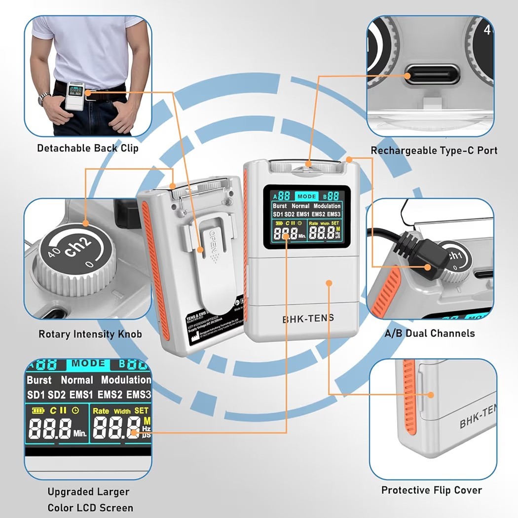 Portable TENS Unit Kit Pain Relief Therapy Device w/ Pads Included Color Display