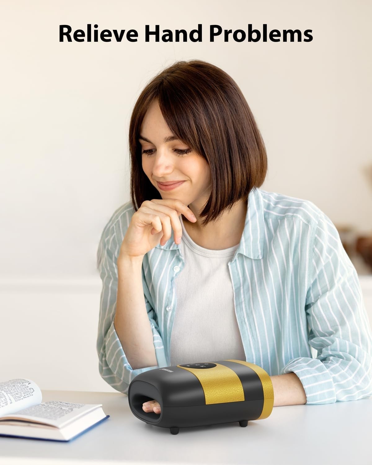 Cordless Hand Massager with Heat & Compression for Pain Relief – Black & Yellow