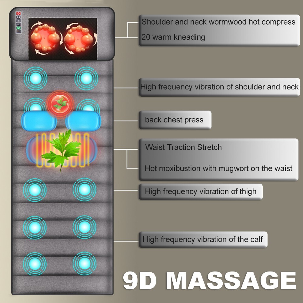 Full Body Vibration Electric Massage Mat Pad for Bed with Rotating Shiatsu
