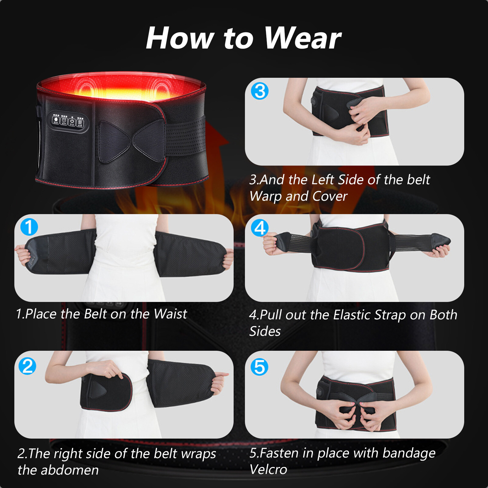 Electric Heating Vibration Waist Massager Back Waist Support Belt Pain Relief US
