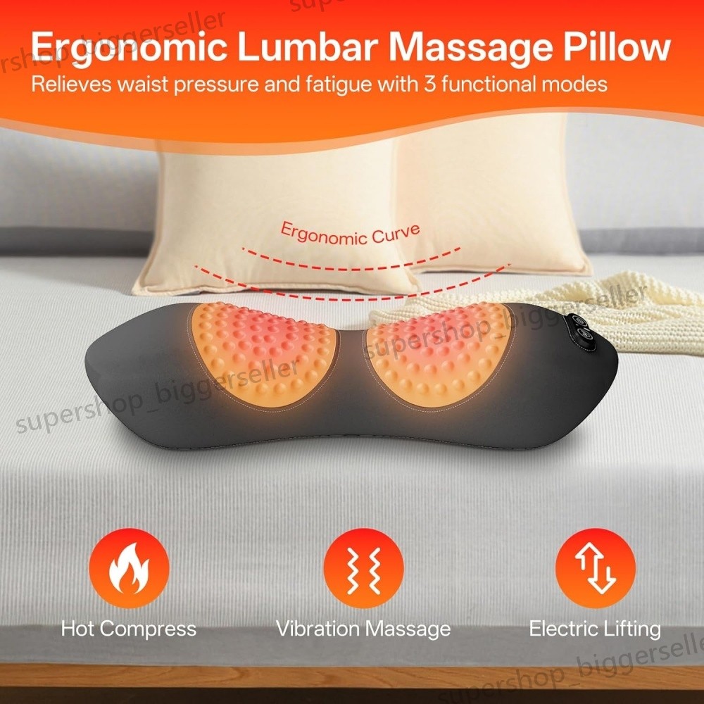 3 in 1 Electric Lumbar Support Pillow Back Massager with Heat Back Massager New