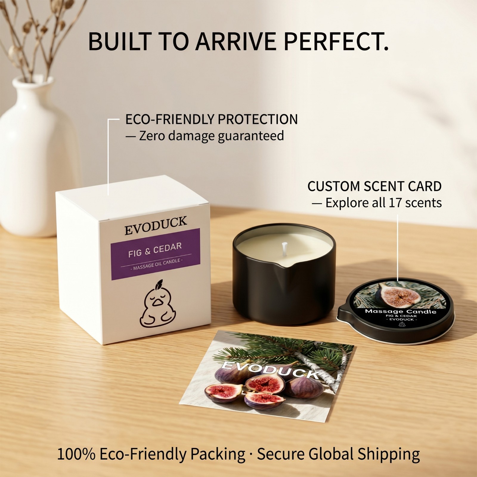 2 Pack Fig & Cedar Massage Candle 2oz Soy Body Oil Couples Spa Aromatherapy Gift