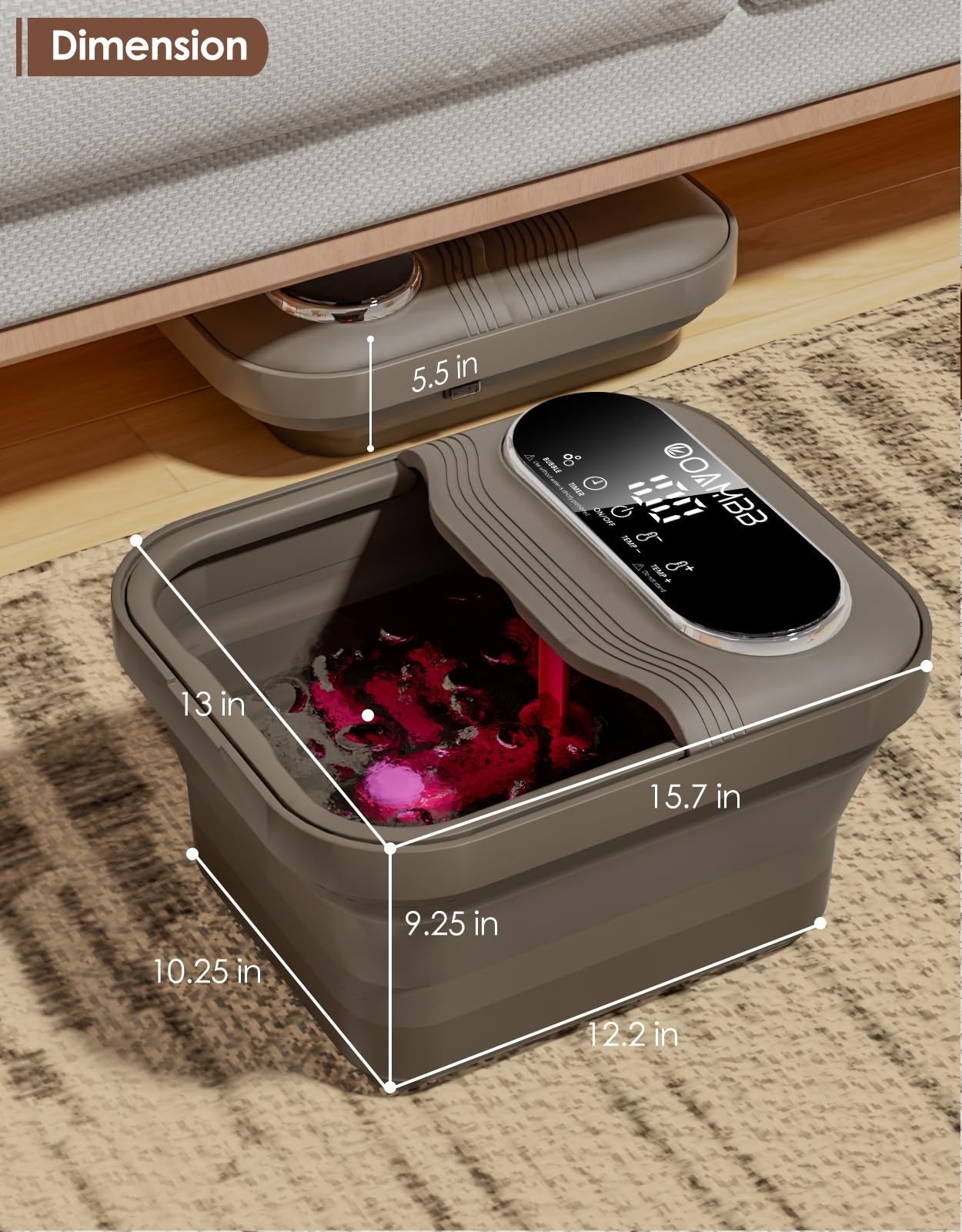 Collapsible Foot Spa with Heat & Bubbles, Temp Control, XL Touch Screen, Massage