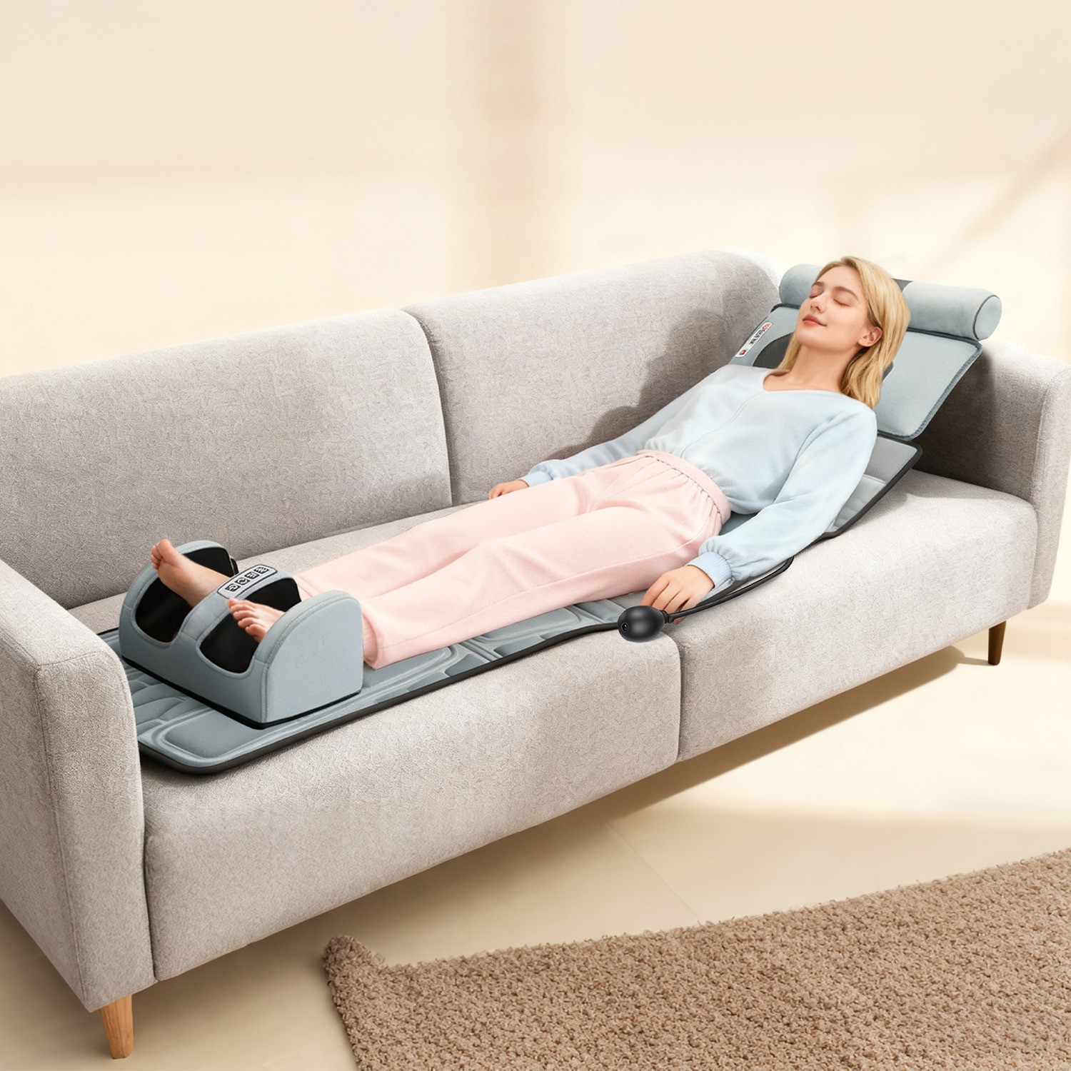 Full Body Massage Mat w/ Heating Timer & Inflatable Lumbar Pillow Stress Relief