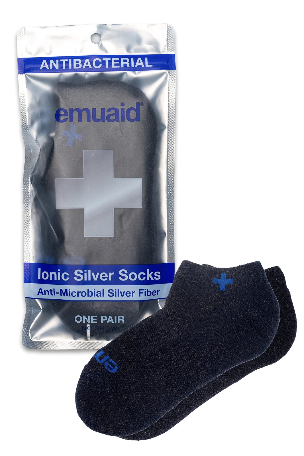 1 Pair Ionic Silver Socks, Navy Gray, Antibacterial, Odor Control, Moisture
