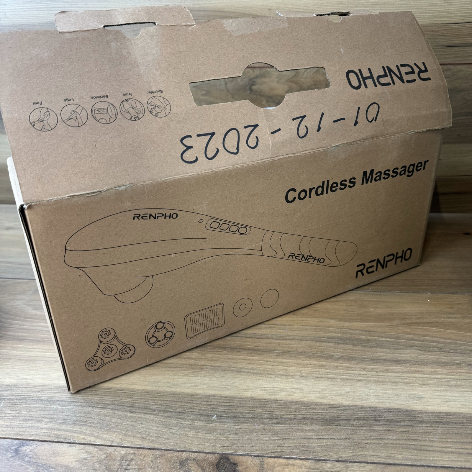 Renpho EM-2016C Massager White Cordless Rechargeable Ergonomic 5-Heads 10 Watts