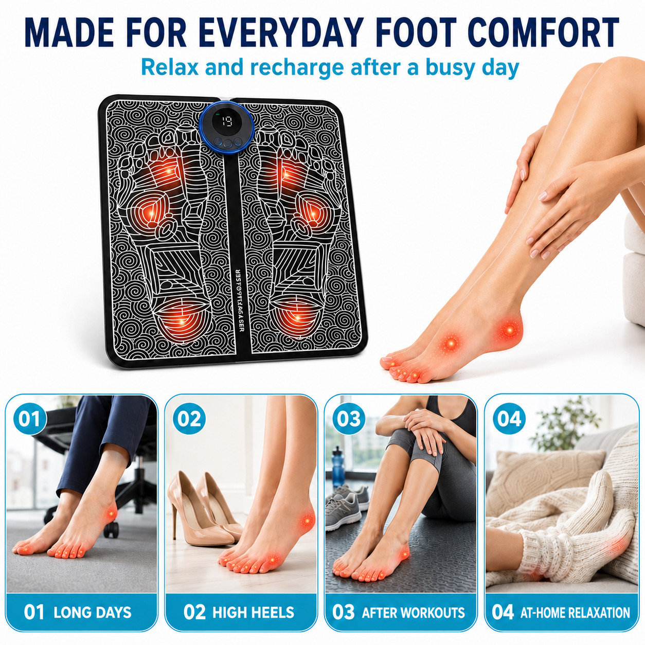 EMS Electric Foot Massager Mat Blood Circulation Muscle Stimulator Pad 8 Modes