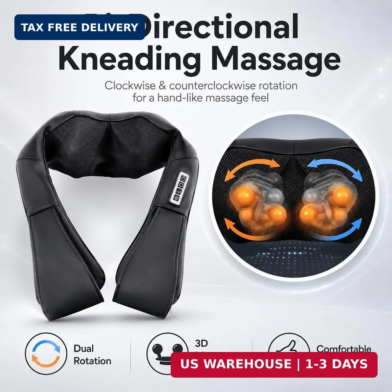 brenzo Neck and Shoulder Massager with Heat, Black | 4D Kneading Nodes, 3 Speed