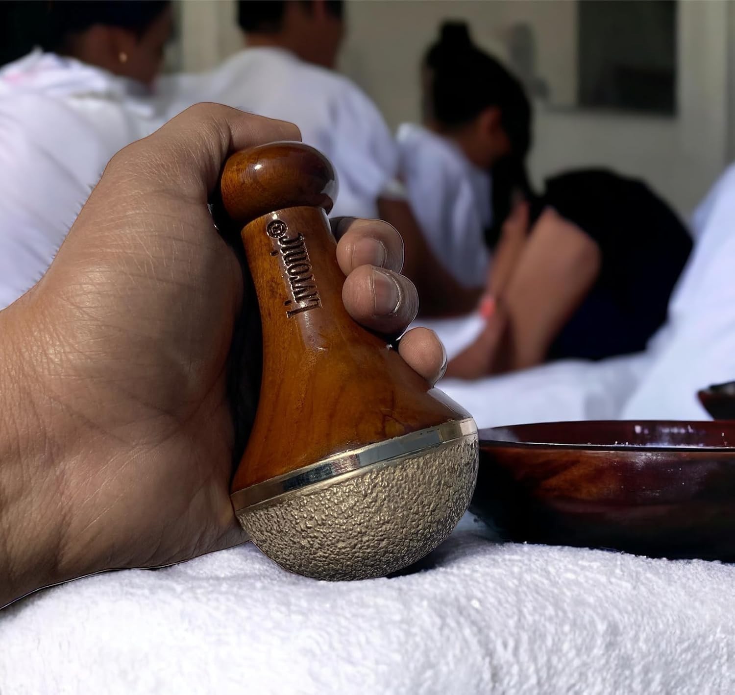 Livronic Bronze Kansa Natural Vatki Cup With Wooden Handle Manual Foot Massager
