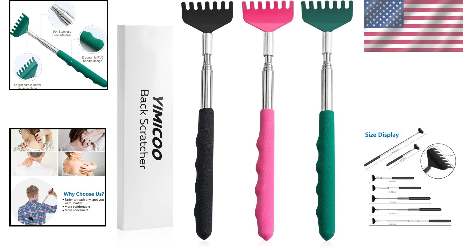 3-Pack Extendable Stainless Steel Back Scratchers – Compact & Portable Relief