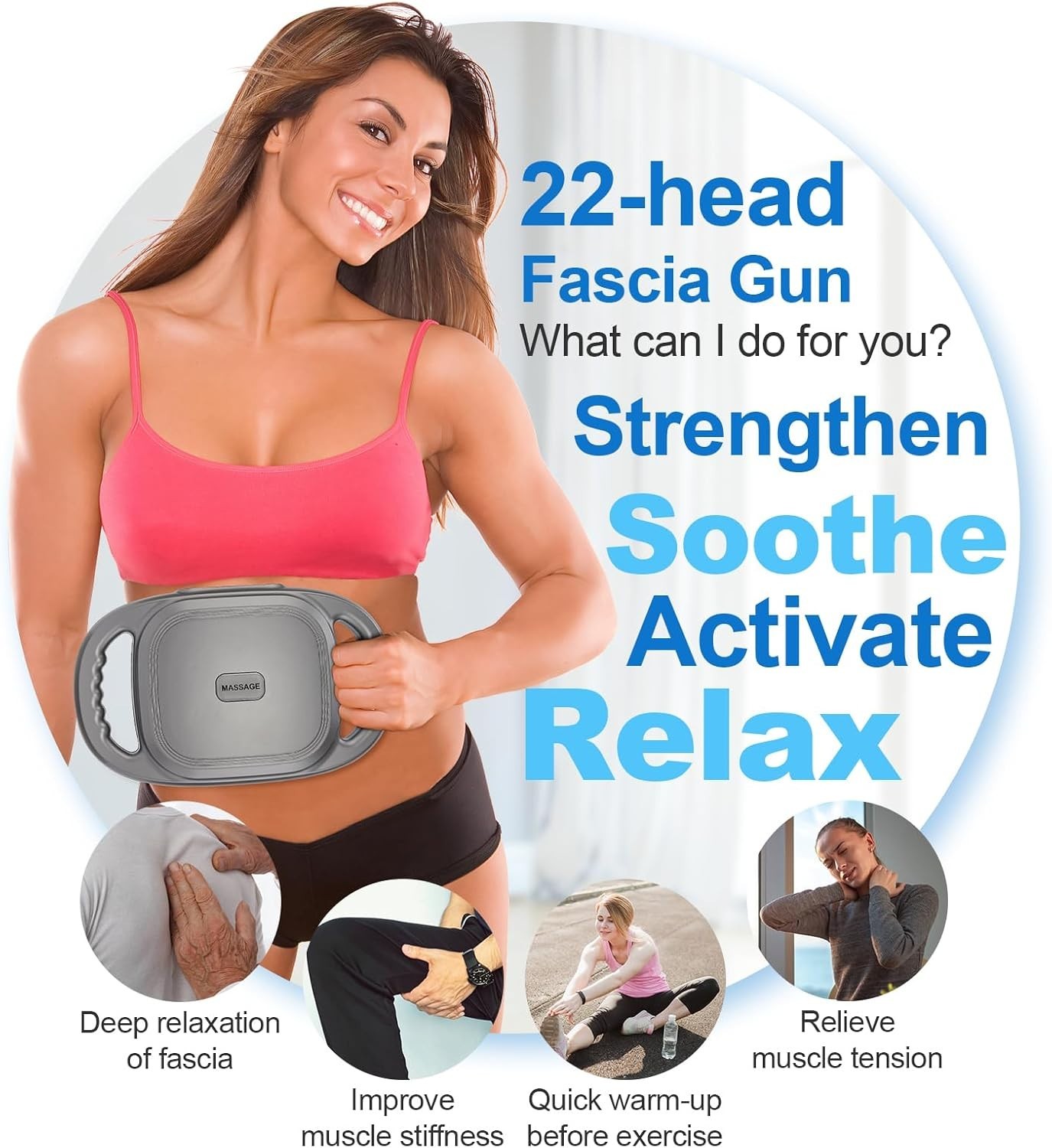 Massage Gun, 22 Head Foot Back Neck Shoulder Massager with Adjustable Multi-M…