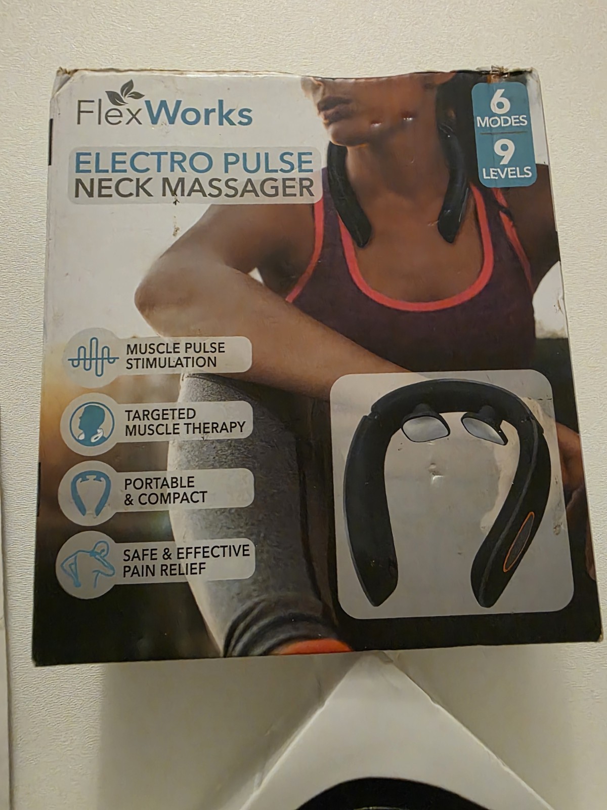 FlexWorks Electro Pulse Neck Massager, Muscle Pulse Stimulation, Portable, Black