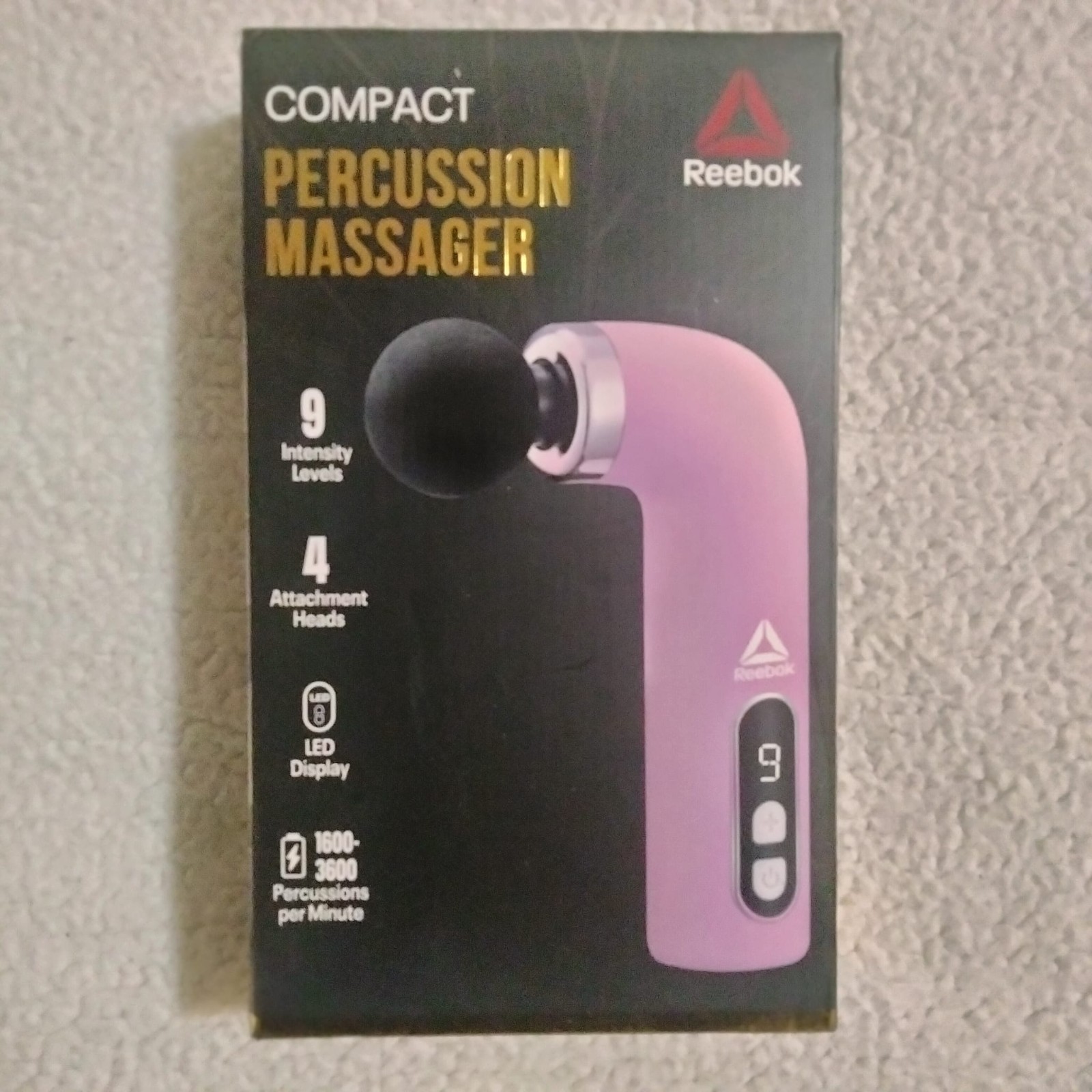Reebok Compact Handheld Percussion Massager 9 Intensity Levels 4 Heads Led New