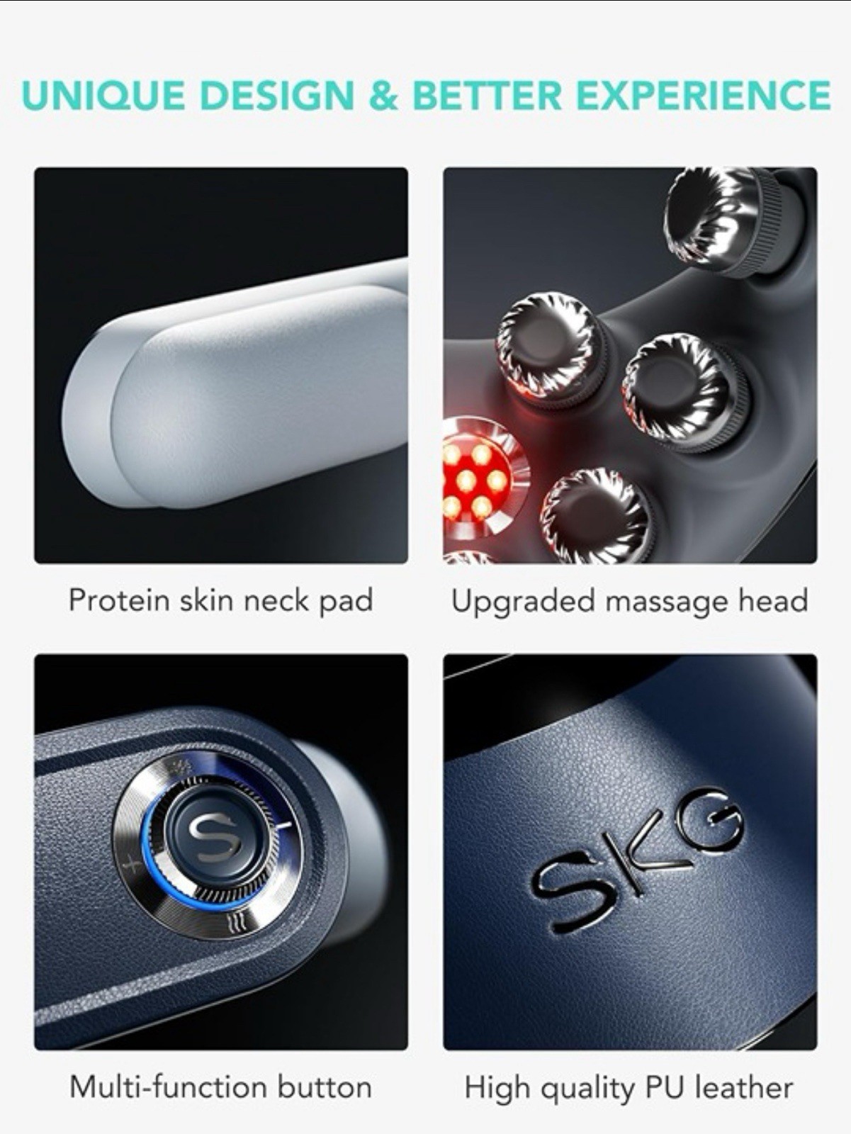 SKG Cordless Neck Massager Pain Relief Deep Tissue Vibration Foldable G7Pro-Fold