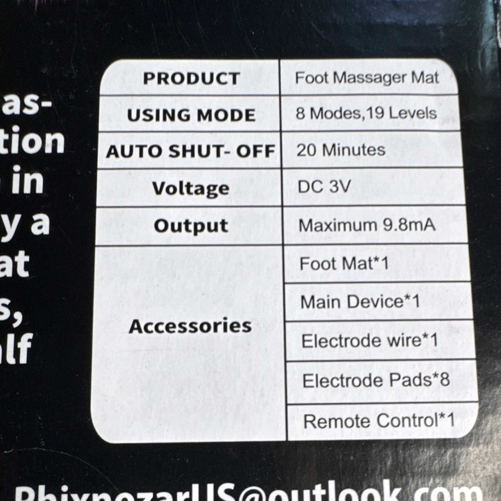 EMS Foot Massager Mat w/ Remote Control LED, 8 Modes, DC 3V, Black