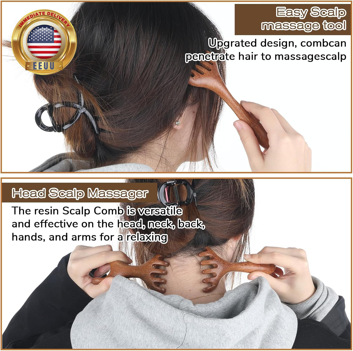 2 Pack Wooden Scalp Massage Tool Wooden Massage Comb Foot Head Massager Scalp Na