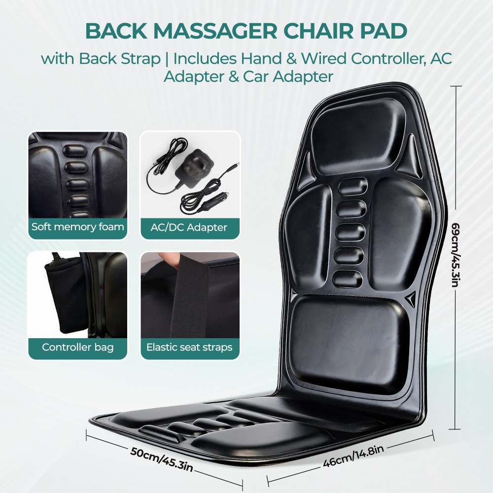 7-Motor Heated Massage Chair Pad, 9 Modes Adjustable Heat Timer for Home Office
