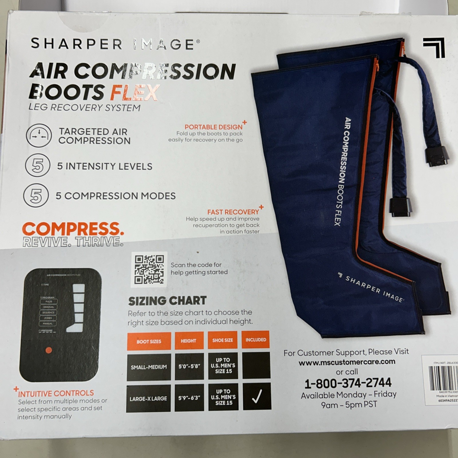 Sharper Image Air Compression Boots Large/XL 5 Intensities, 5 Massages – Blue