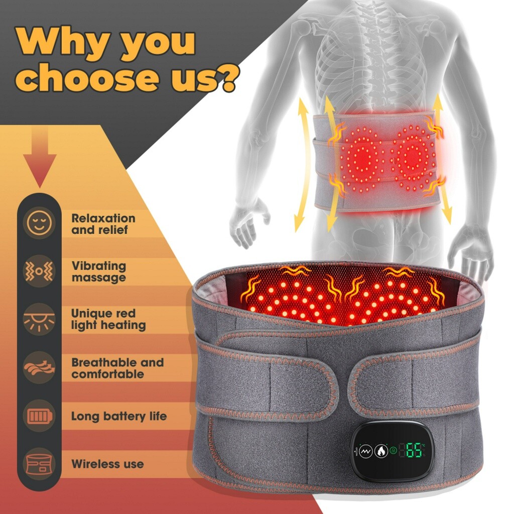 Infrared Light Heating Lumbar Back Support Brace Vibration Waist Belt Massager