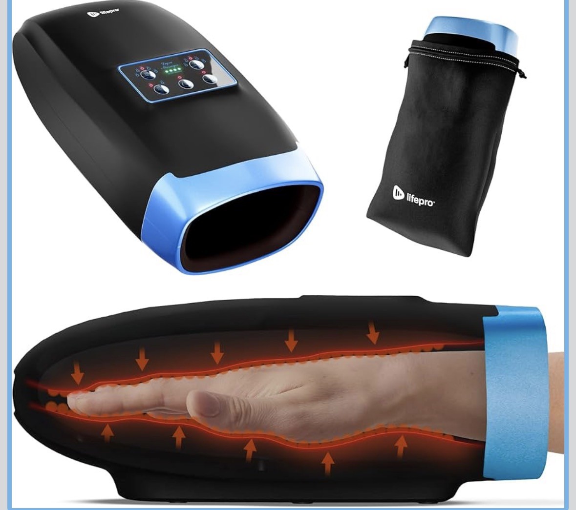 Legra Hand Massager w/ Heat Compression Finger Wrist Palm Electric Massage