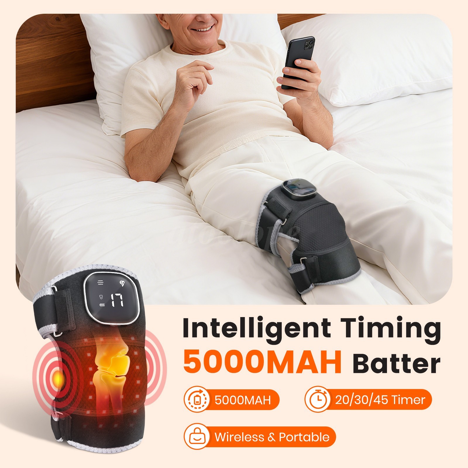 Red Light Therapy & Vibration Massage Knee Brace – Wireless Rechargeable Control