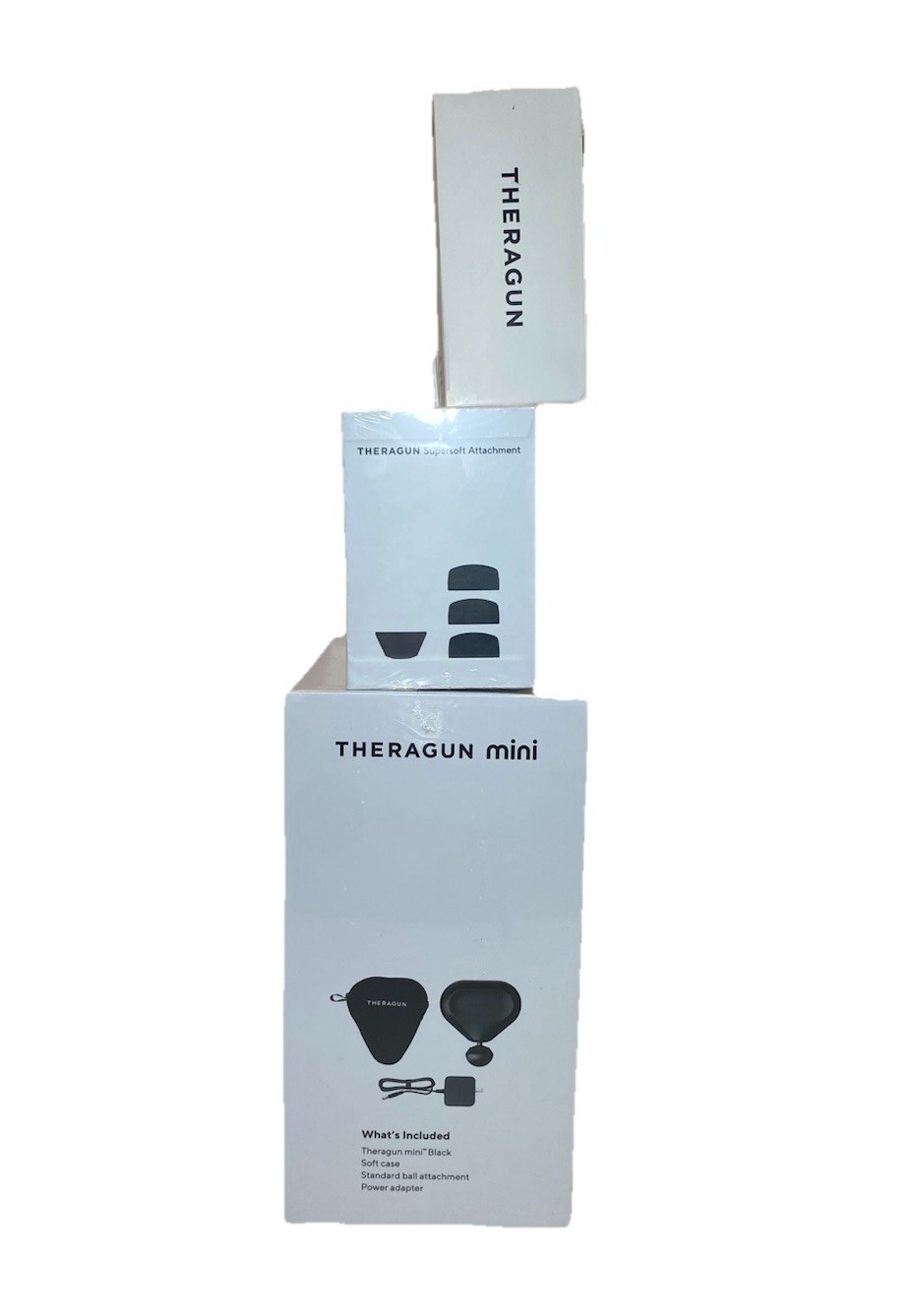 FACTORY SEALED Black -Theragun- Mini Massager G4/Super-Soft Attachment/Mini Skin
