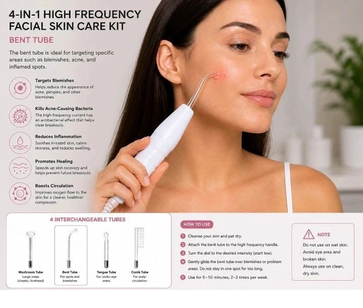 4 In 1 – Portable Facial Skin Care Kit High – Frequency 120 Khz Facial Massager