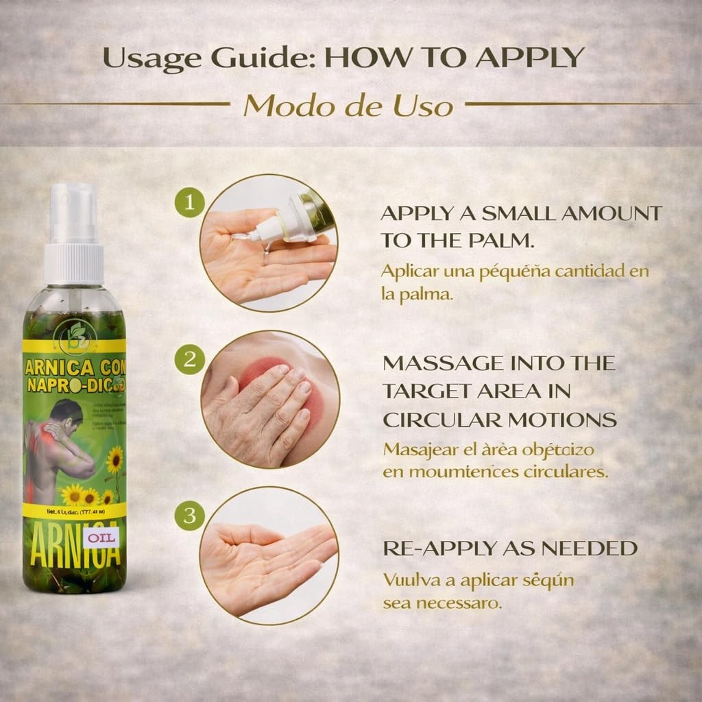Arnica Sore Muscle Massage Oil(Aceite) – 6 fl oz – Natural Concentrated Body …