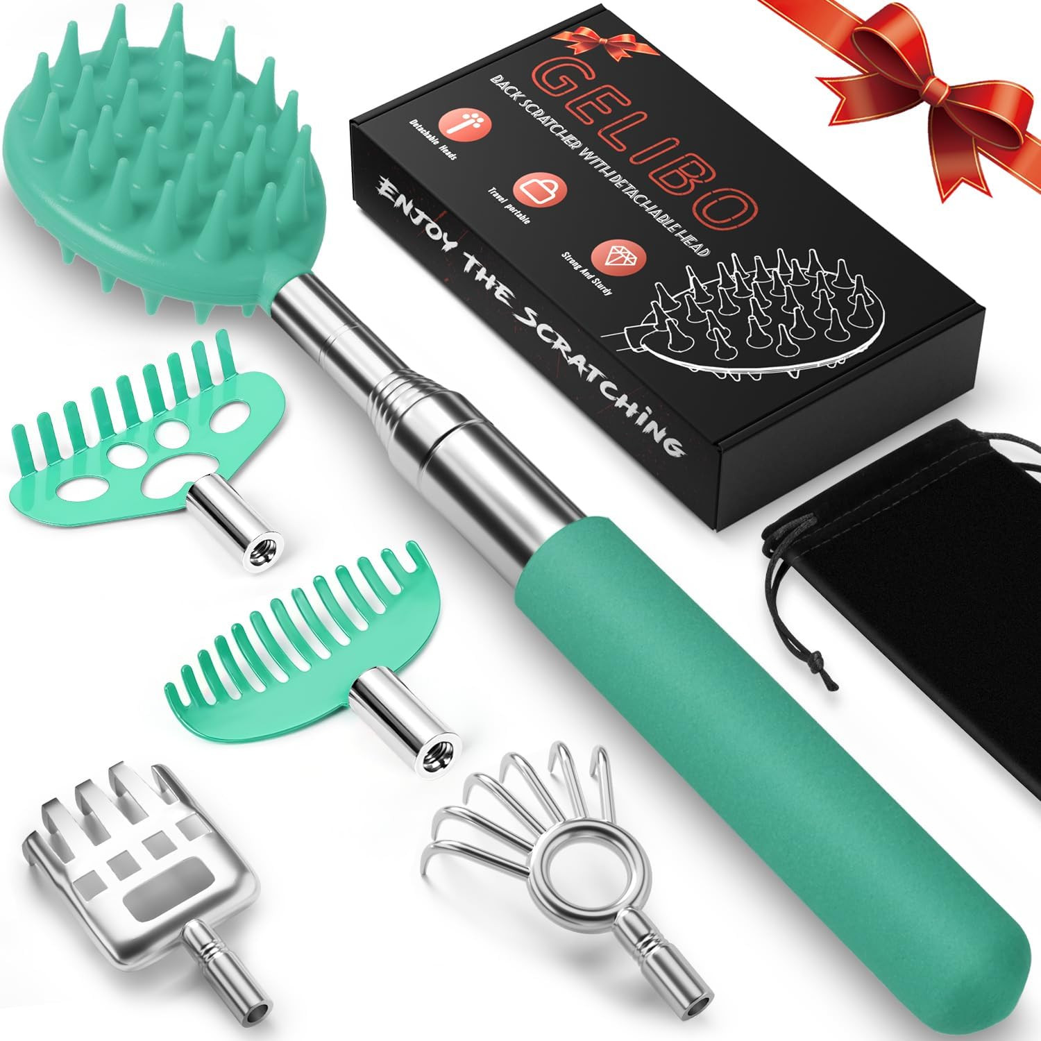 Telescoping Back Scratcher with 5Pcs Detachable Heads, Extendable Back