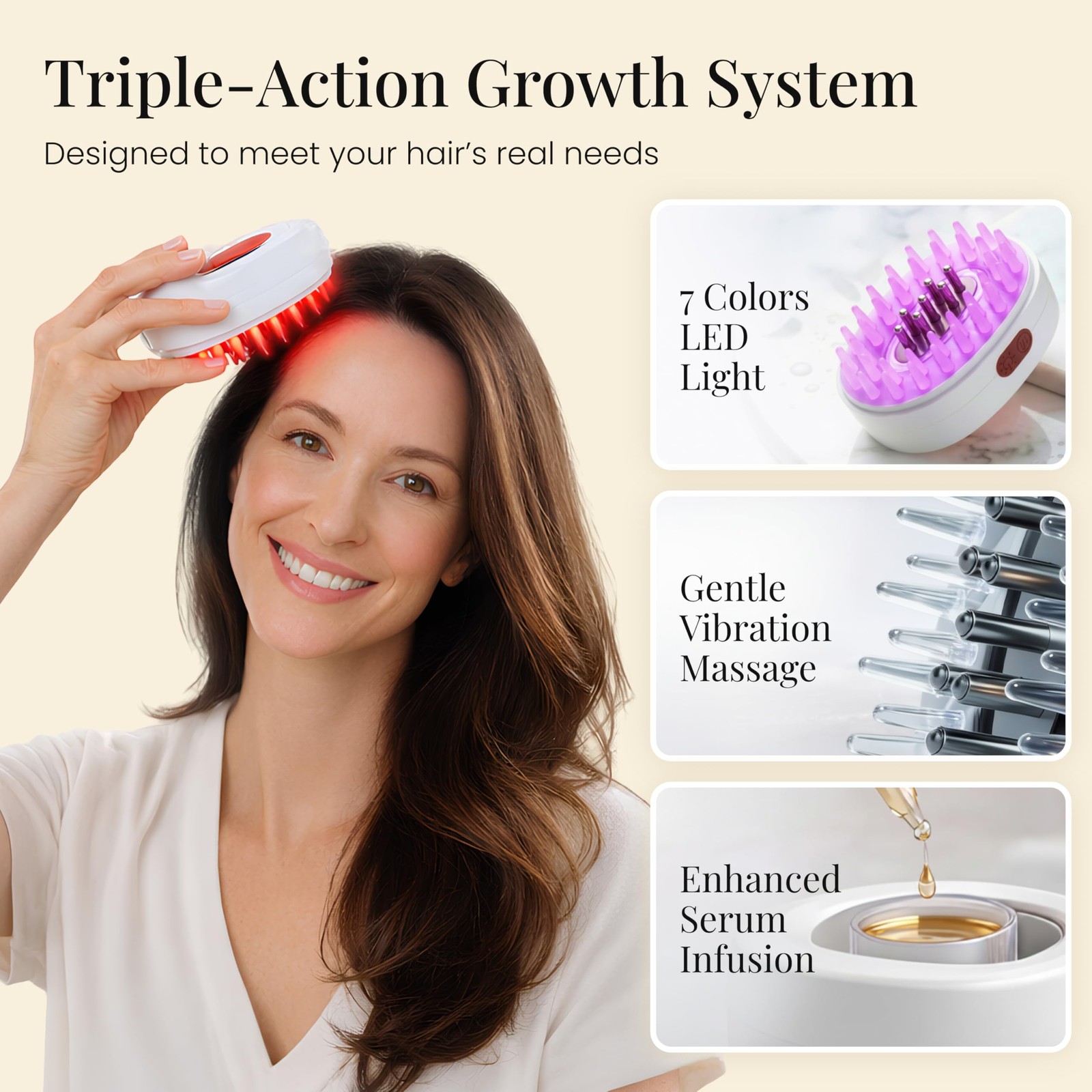 Scalpistry 7-1 Red Light Hair Brush Comb | Vibrating Electric White