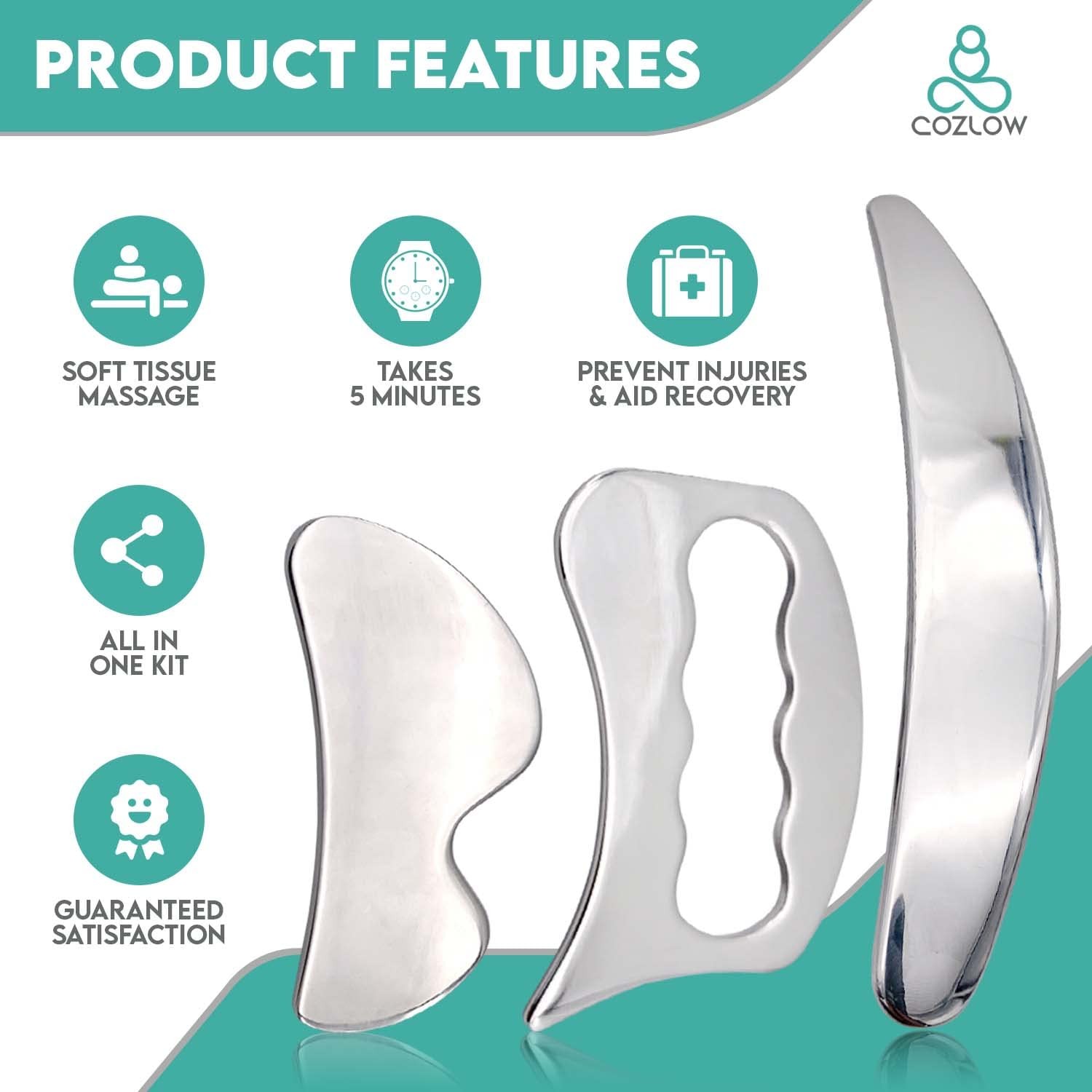 Cozlow 3-In-1 Muscle Scraper Tool Set – Massage Tools For –