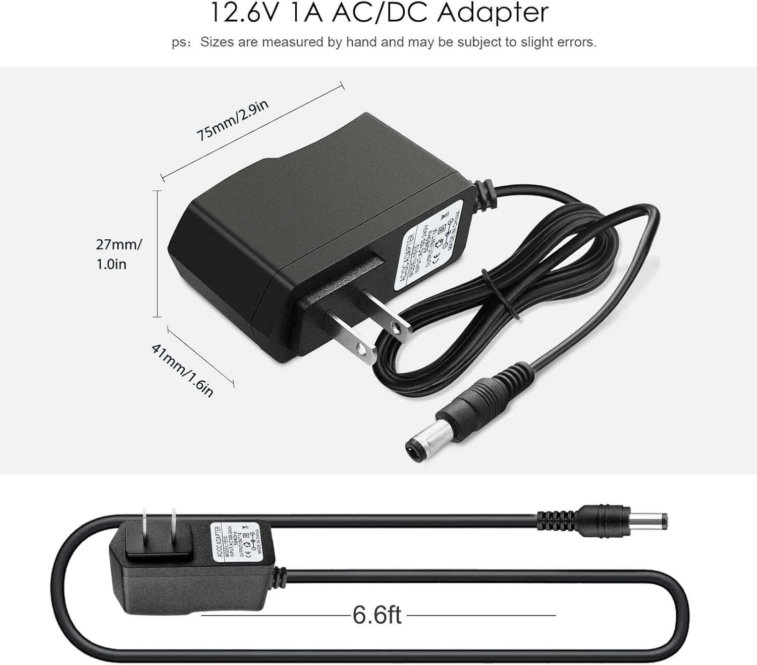 12.6V DC Massage Gun Power Adapter, 0.5A–1A Charger Compatible with Cholas, Tyia
