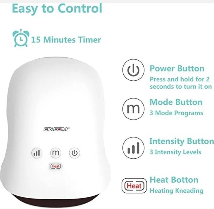 New Cincom CM-026H White Rechargeable Cordless Hand Massager With Heat