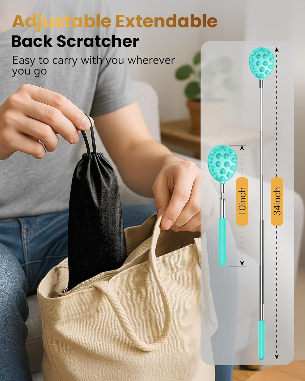 Telescoping Back Scratcher with 5 Detachable Heads, Gifts for Christmas, Stockin