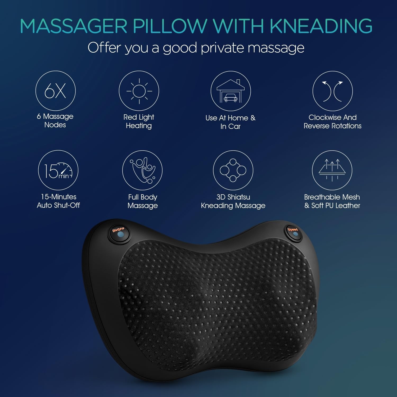 3D Deep Tissue Shiatsu Neck & Back Massager with Heat – Home, Car, Office Use