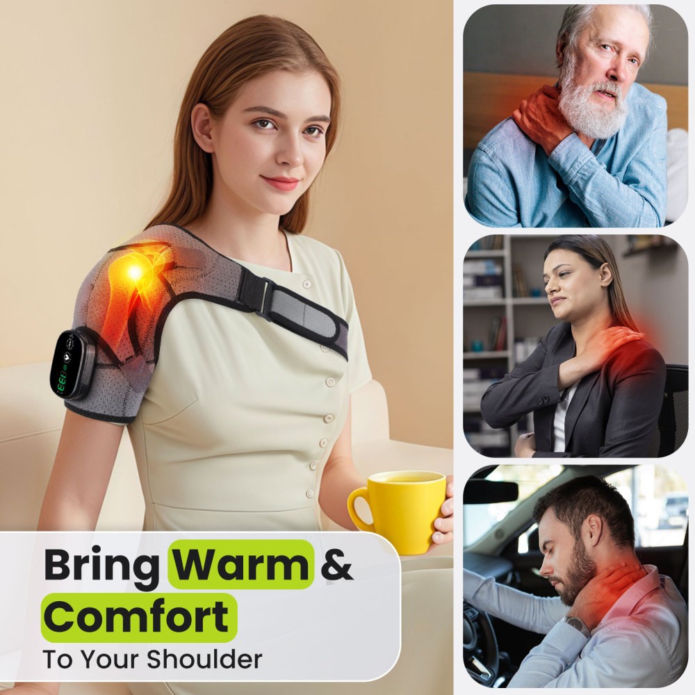 Electric Shoulder Massager Heated Vibration Shoulder Brace Wrap for Pain Relief