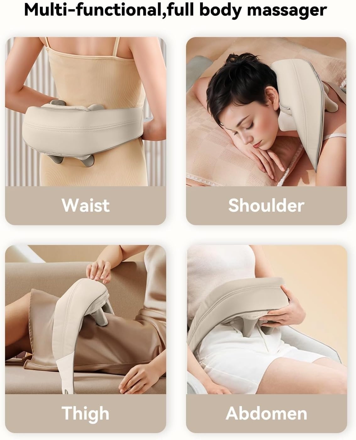Masajeador de cuello inalámbrico con calor, almohada Shiatsu para la espalda NEW