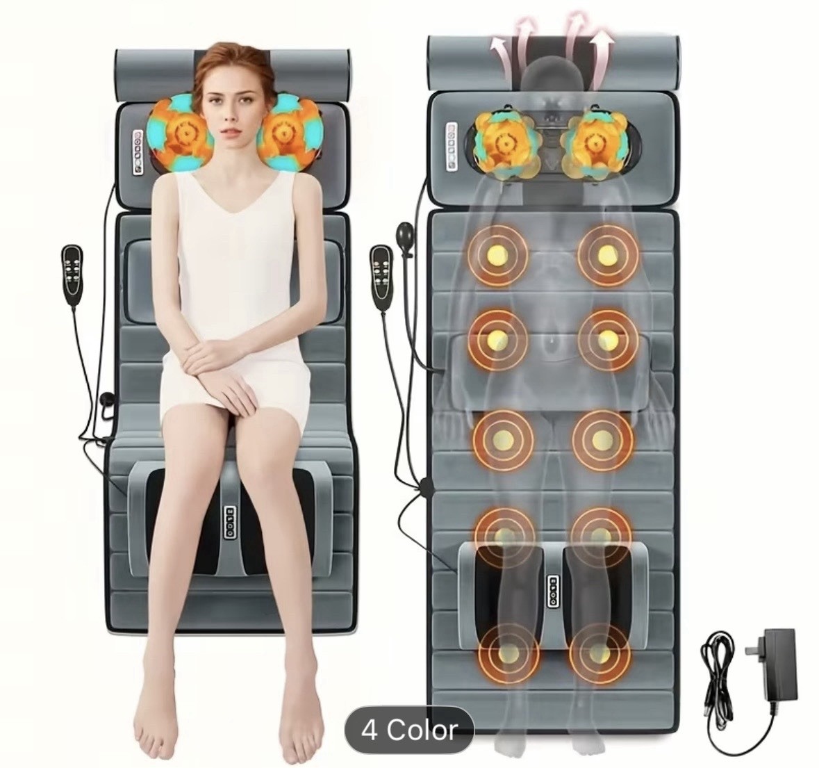 Full Body Massage Mattress w/ Heat & 10 Point Vibration Cushion Neck Support