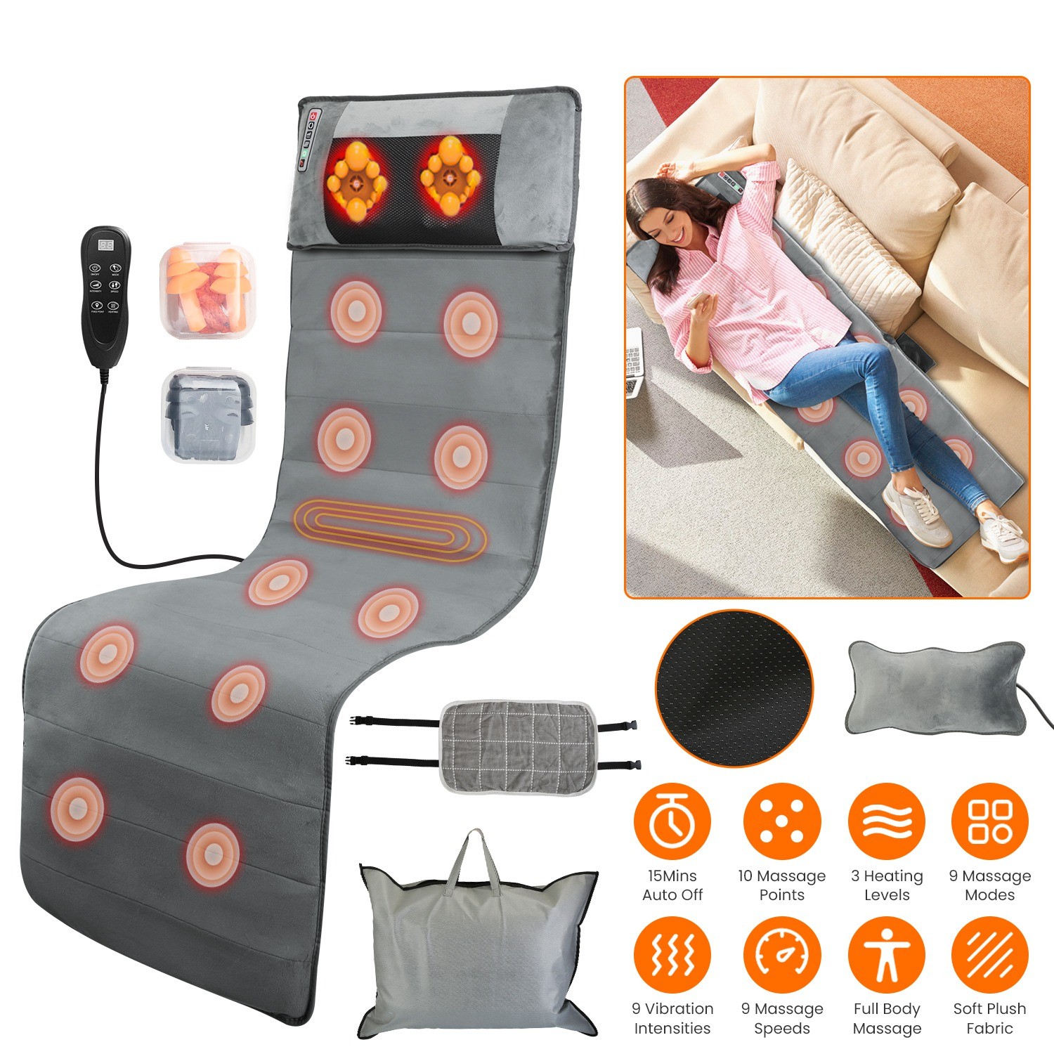 New Full Body Massage Mat with Heat Massage Mattress with Shiatsu Neck Massager