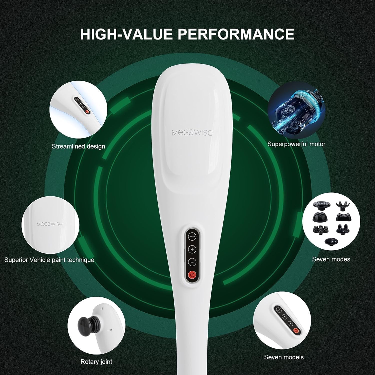 Megawise Cordless Back Massager For Shoulders Waist Legs Rechargeable 3200Mah