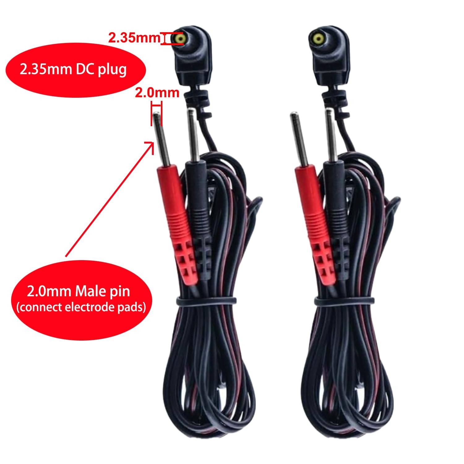 TENS Unit Replacement Lead Wires 2.35mm Plug 1.2m Compatible with 7000, 3000